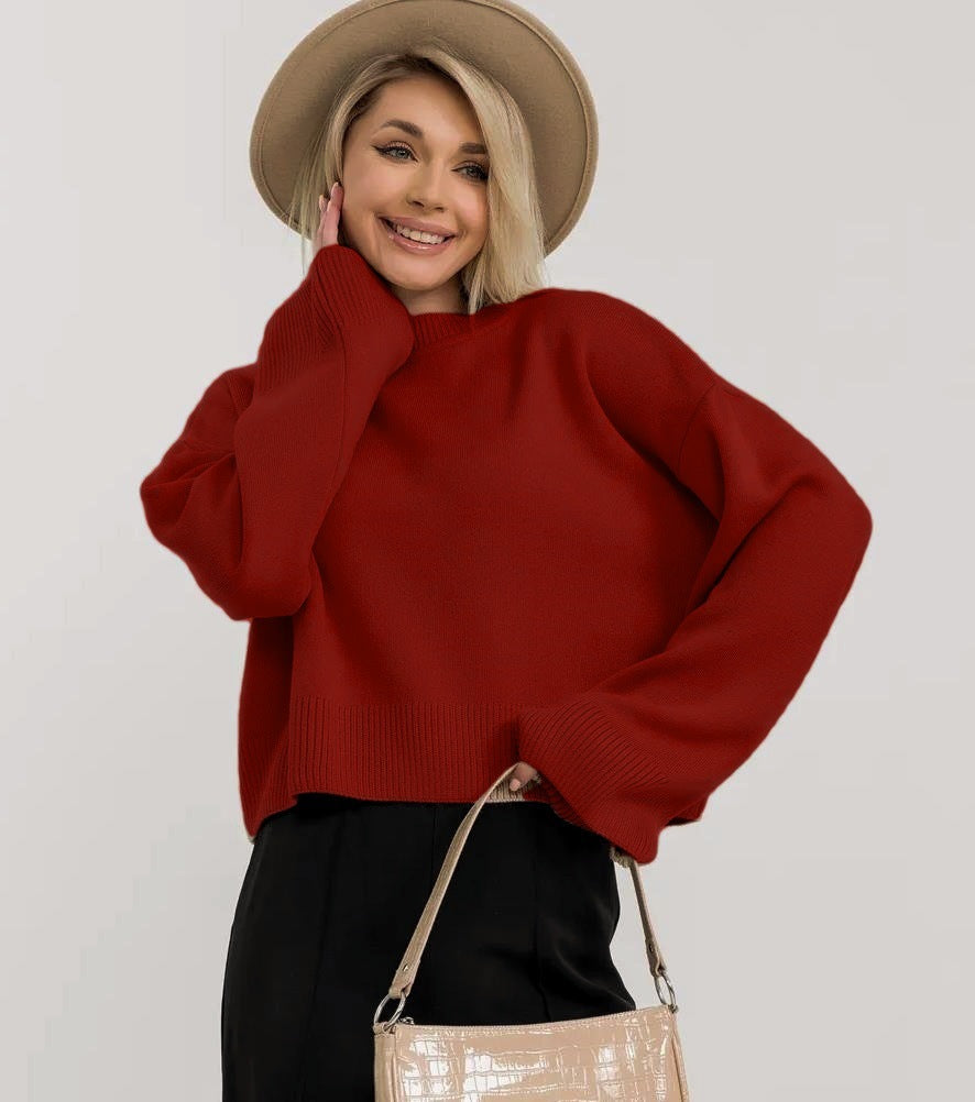Womens Loose-Fit Long-Sleeve Pullover Knit Sweater