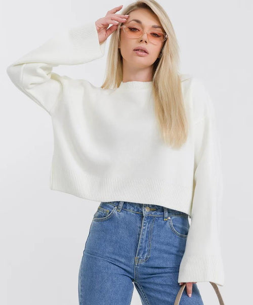 Womens Loose-Fit Long-Sleeve Pullover Knit Sweater