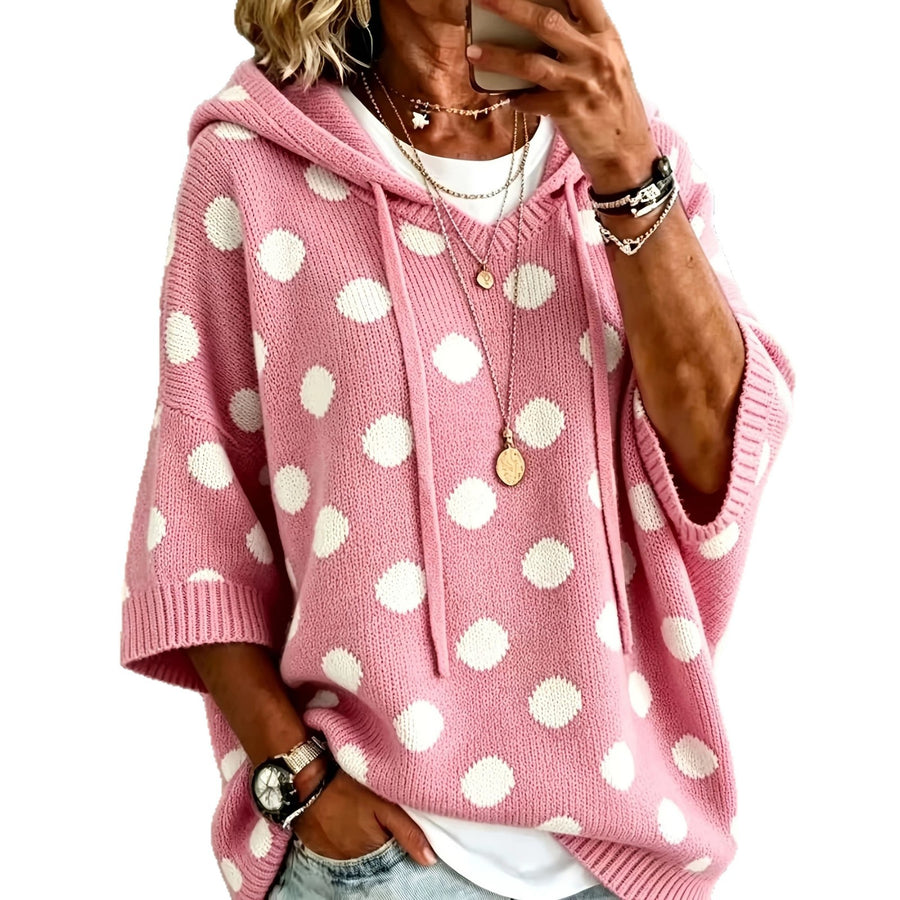 Polka-dot Hooded Womens Wool Sweater for Cozy Style