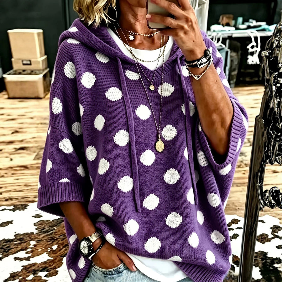 Polka-dot Hooded Womens Wool Sweater for Cozy Style