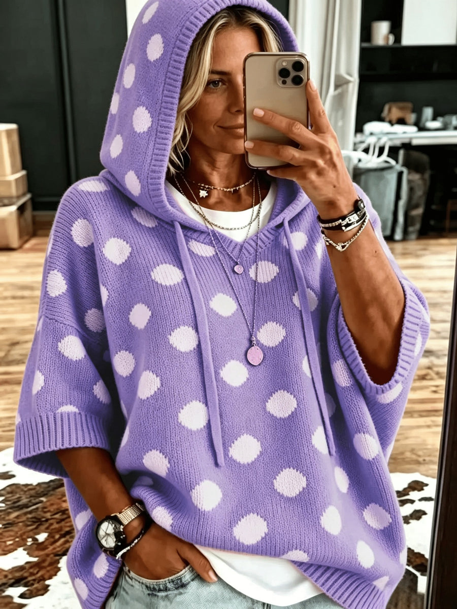 Polka-dot Hooded Womens Wool Sweater for Cozy Style