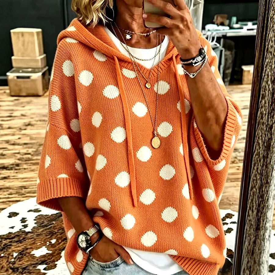 Polka-dot Hooded Womens Wool Sweater for Cozy Style