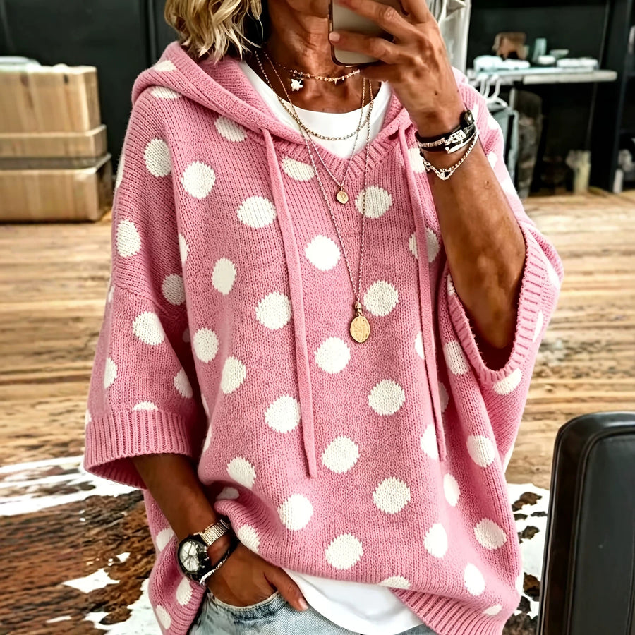 Polka-dot Hooded Womens Wool Sweater for Cozy Style