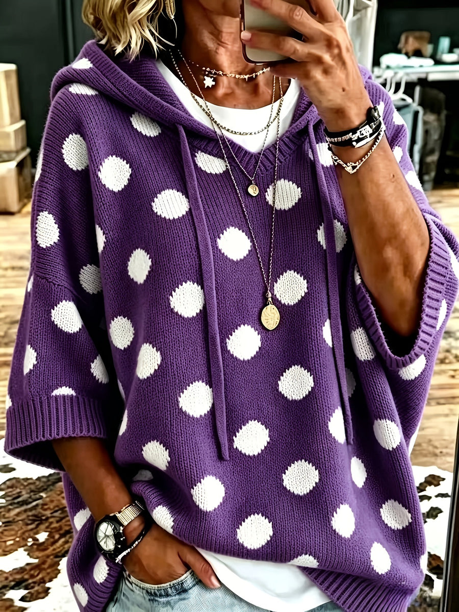 Polka-dot Hooded Womens Wool Sweater for Cozy Style