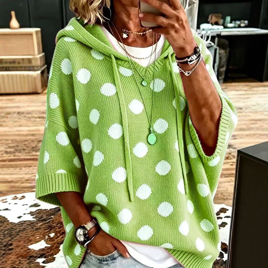Polka-dot Hooded Womens Wool Sweater for Cozy Style