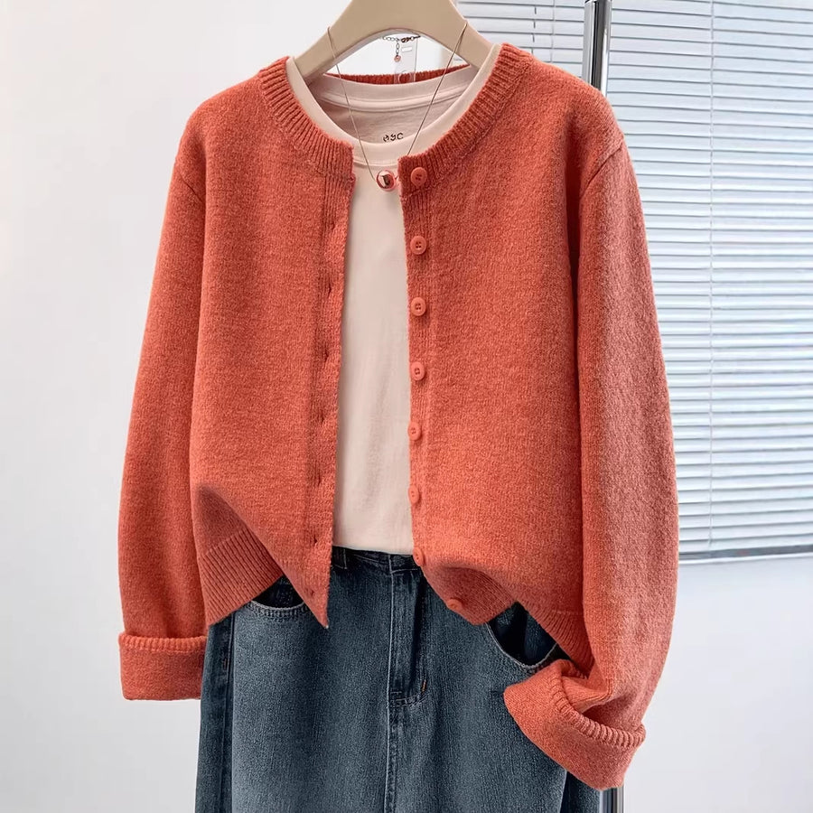 Stylish Buttoned Long-sleeve Knitted Sweater Jacket for Women