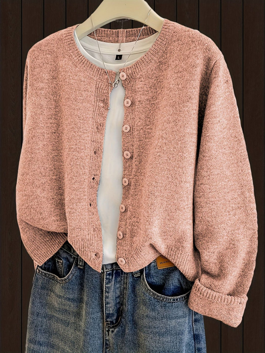 Stylish Buttoned Long-sleeve Knitted Sweater Jacket for Women