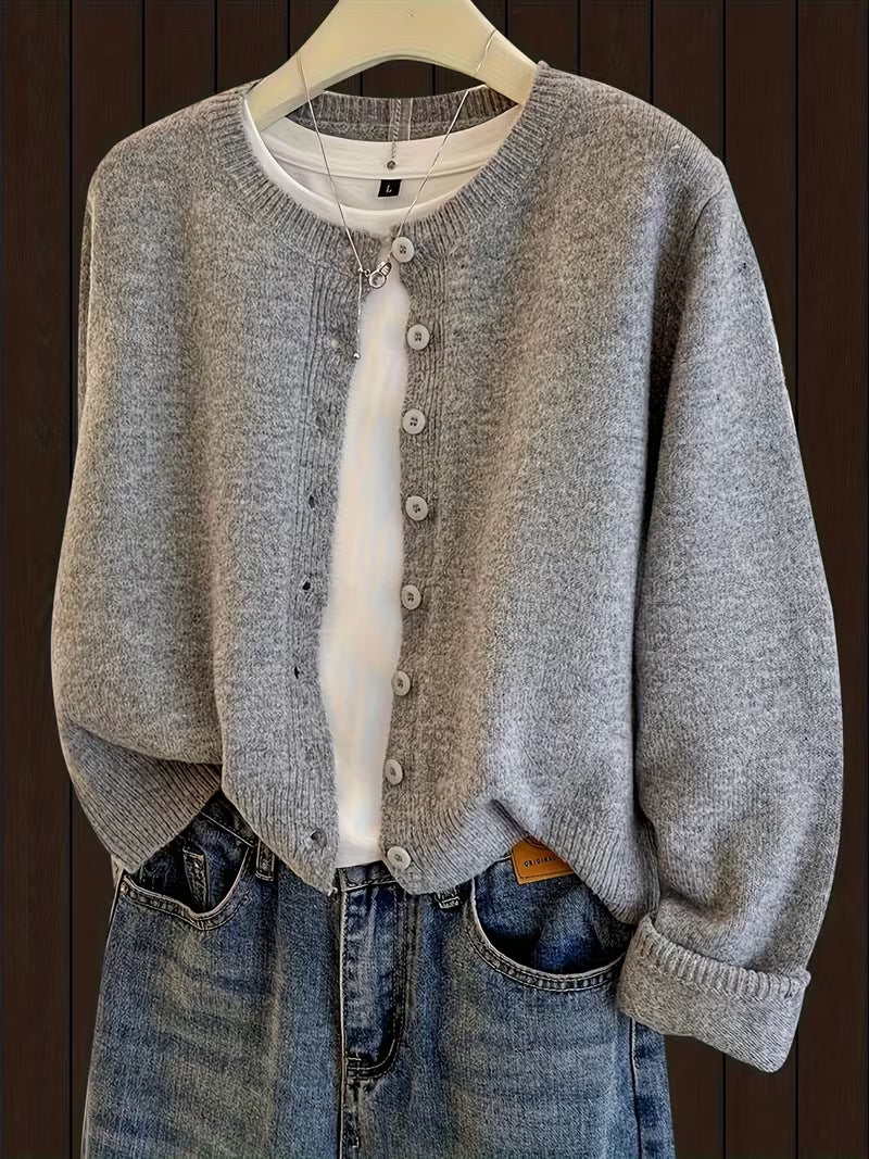Stylish Buttoned Long-sleeve Knitted Sweater Jacket for Women