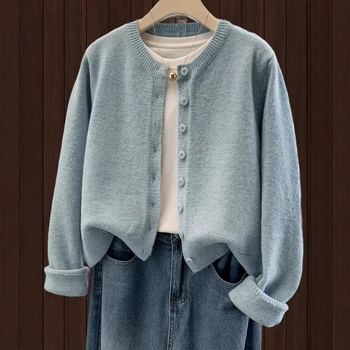 Stylish Buttoned Long-sleeve Knitted Sweater Jacket for Women