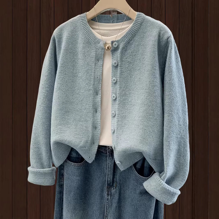 Stylish Buttoned Long-sleeve Knitted Sweater Jacket for Women