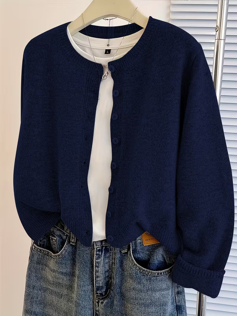 Stylish Buttoned Long-sleeve Knitted Sweater Jacket for Women