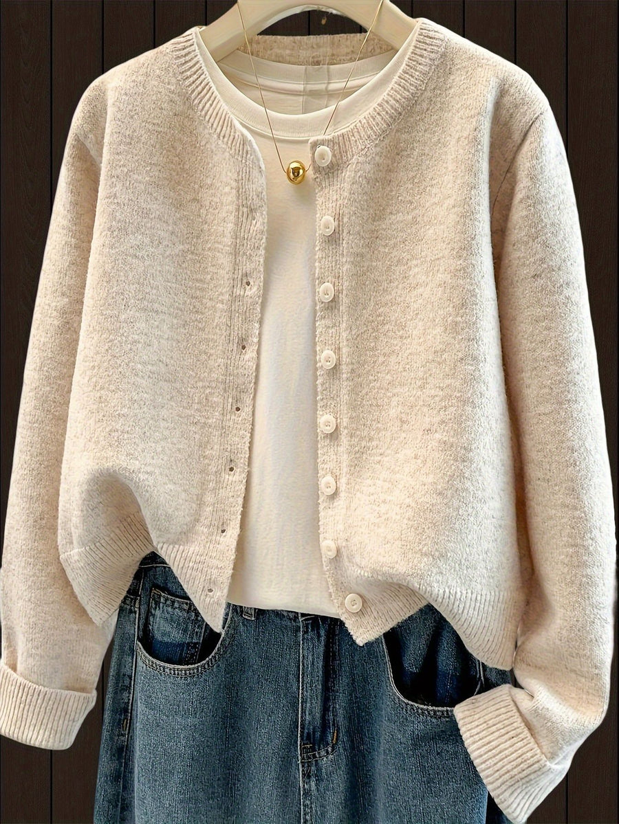 Stylish Buttoned Long-sleeve Knitted Sweater Jacket for Women