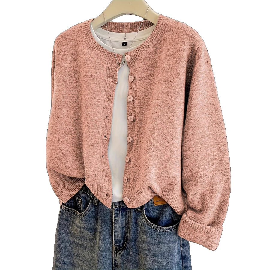 Stylish Buttoned Long-sleeve Knitted Sweater Jacket for Women