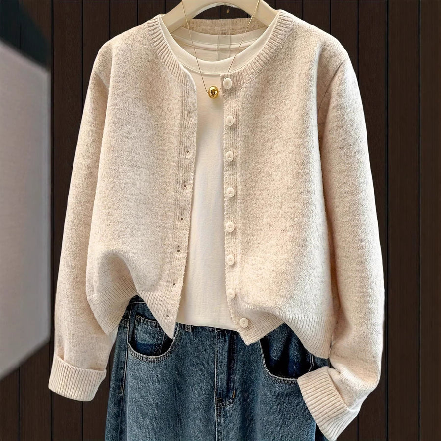 Stylish Buttoned Long-sleeve Knitted Sweater Jacket for Women