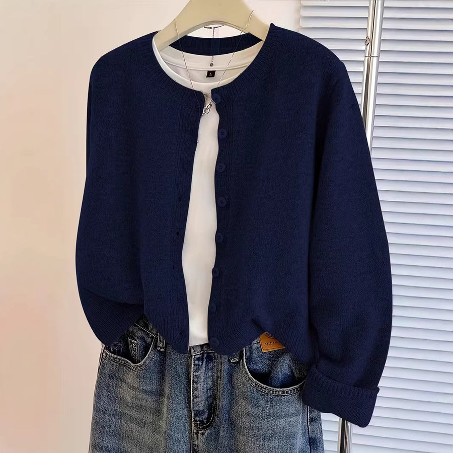 Stylish Buttoned Long-sleeve Knitted Sweater Jacket for Women