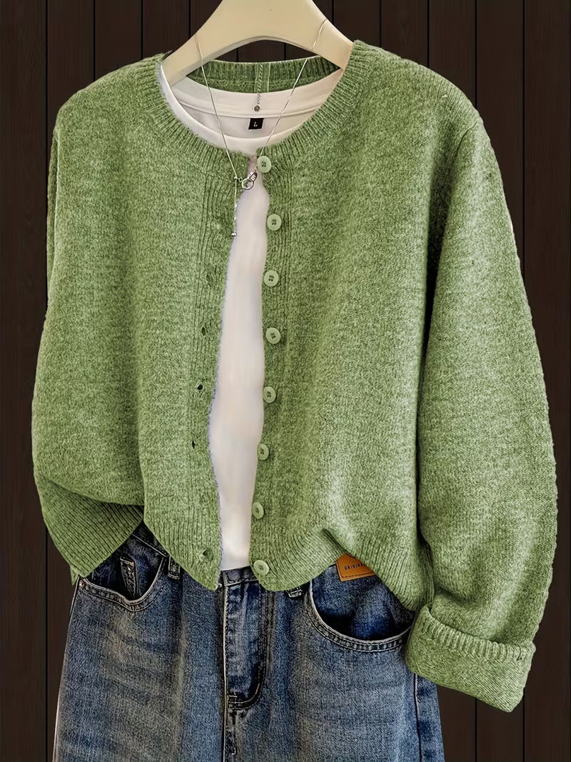 Stylish Buttoned Long-sleeve Knitted Sweater Jacket for Women