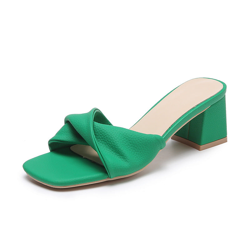 Womens Casual Slip-ons with Pleated Block Heels