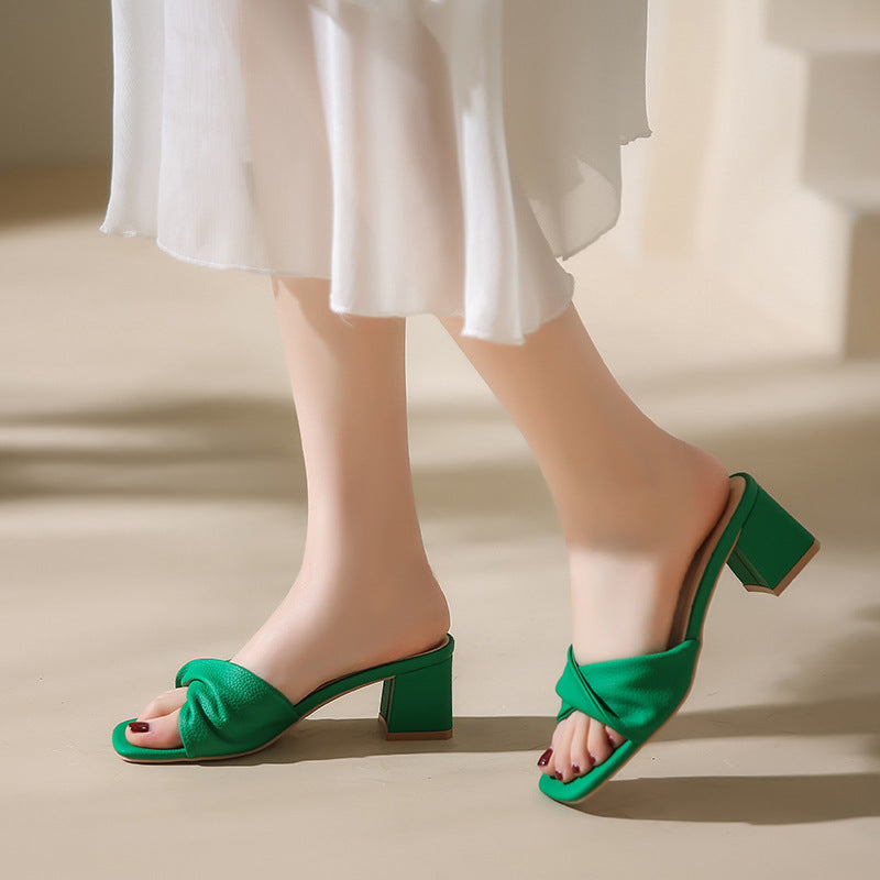 Womens Casual Slip-ons with Pleated Block Heels