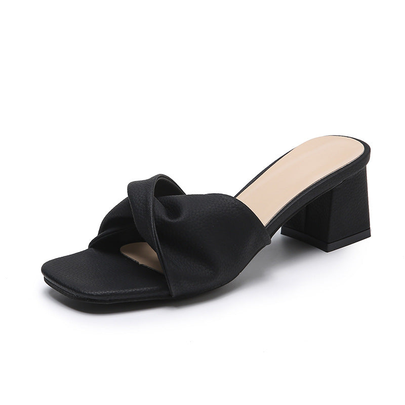 Womens Casual Slip-ons with Pleated Block Heels