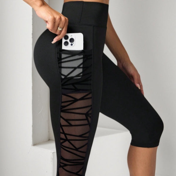 Flocked Patchwork Bootcut Fitness Yoga Cropped Pants