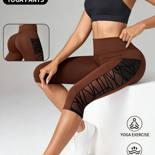 Flocked Patchwork Bootcut Fitness Yoga Cropped Pants