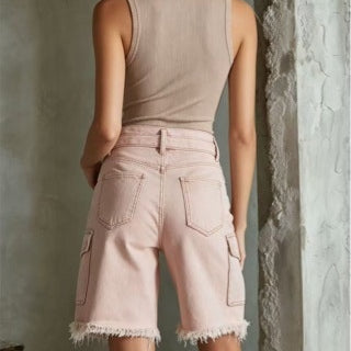 Washed Distressed Cropped Jeans with Raw Edges for Women
