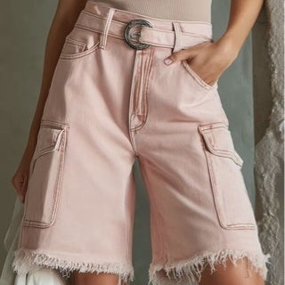 Washed Distressed Cropped Jeans with Raw Edges for Women