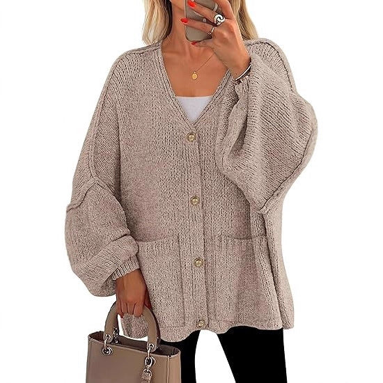 Womens Autumn Winter V-Neck Long-Sleeve Sweater Coat