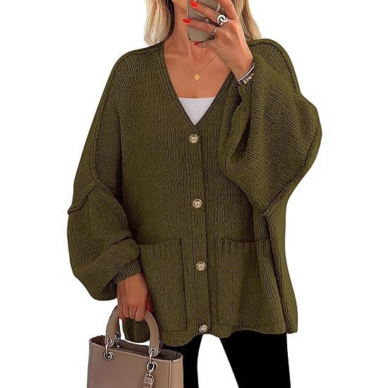 Womens Autumn Winter V-Neck Long-Sleeve Sweater Coat