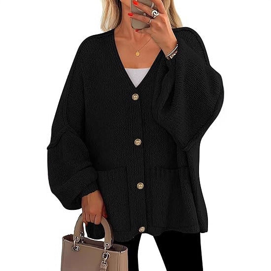 Womens Autumn Winter V-Neck Long-Sleeve Sweater Coat