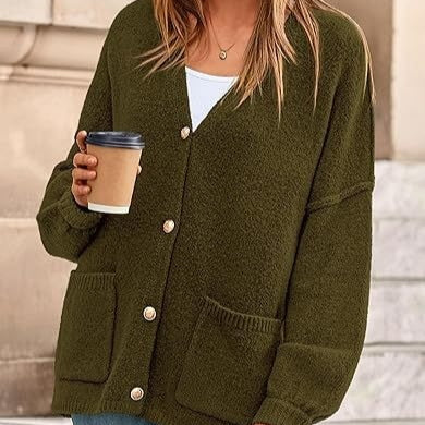 Womens Autumn Winter V-Neck Long-Sleeve Sweater Coat