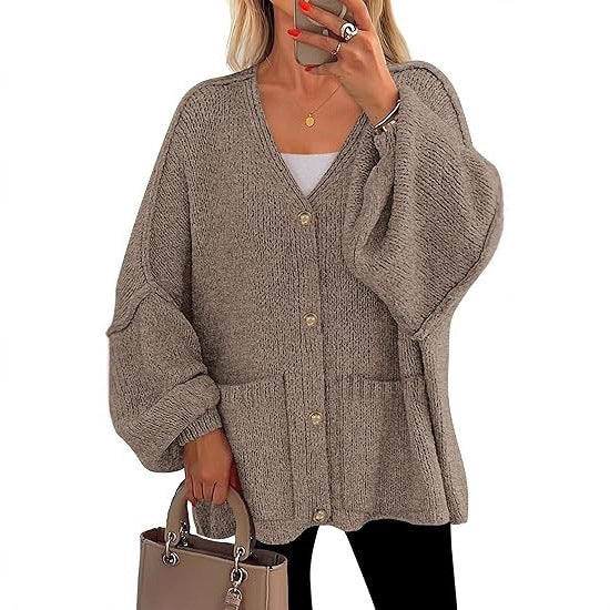 Womens Autumn Winter V-Neck Long-Sleeve Sweater Coat