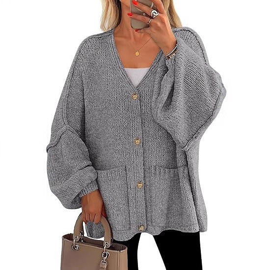 Womens Autumn Winter V-Neck Long-Sleeve Sweater Coat