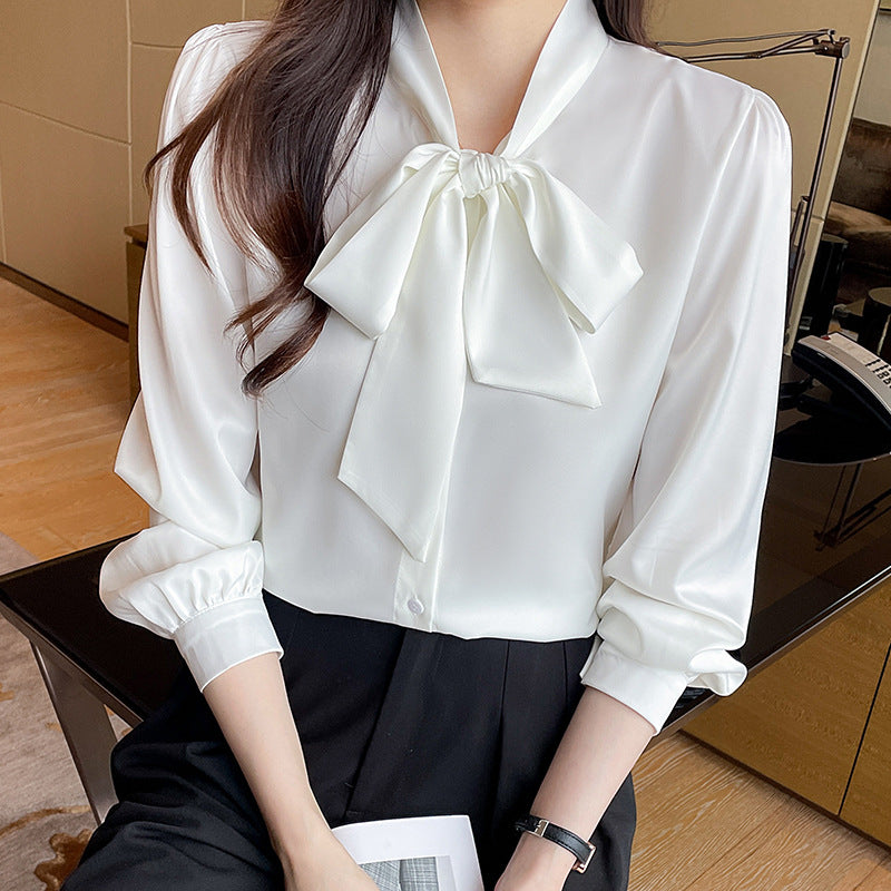 Fashionable Draping Ribbon-tied Versatile Top Soft-style Blouse