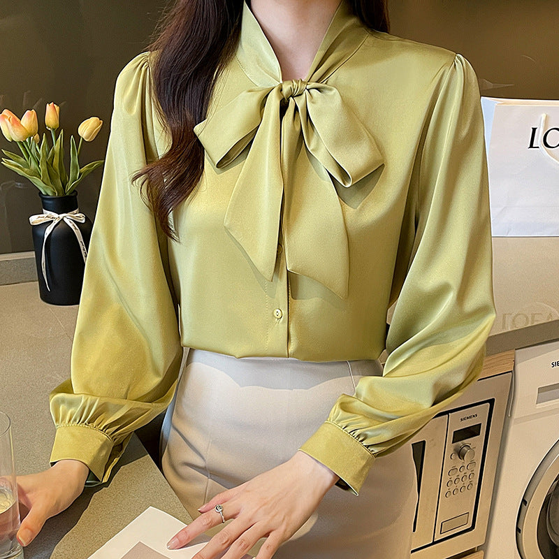 Fashionable Draping Ribbon-tied Versatile Top Soft-style Blouse