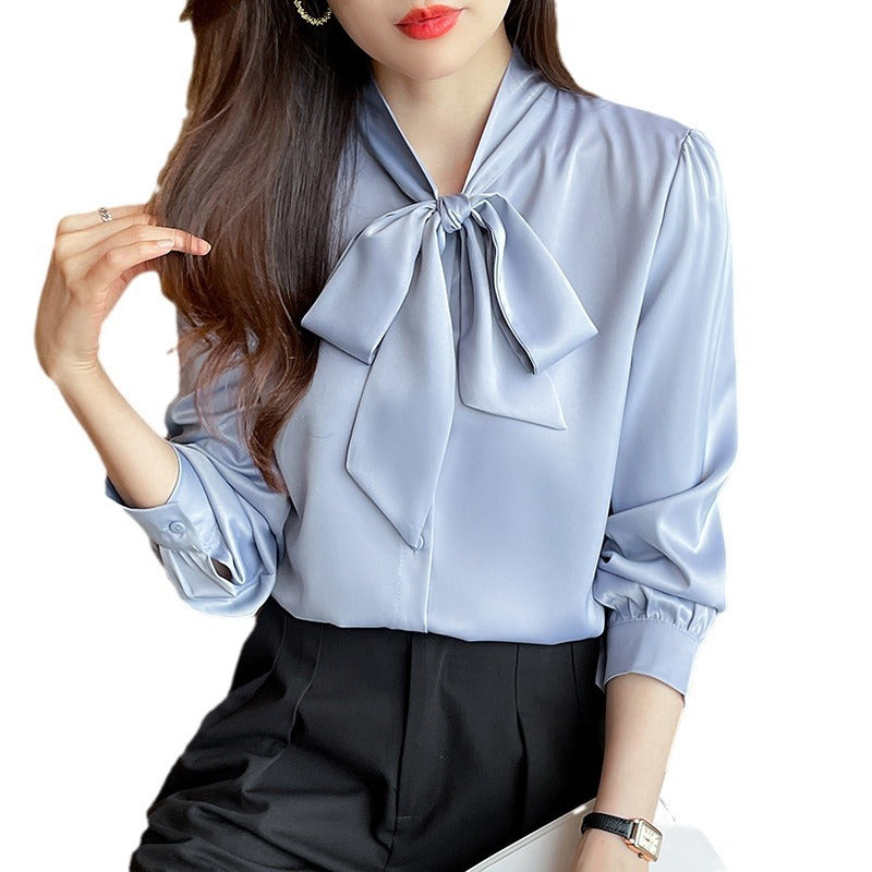 Fashionable Draping Ribbon-tied Versatile Top Soft-style Blouse