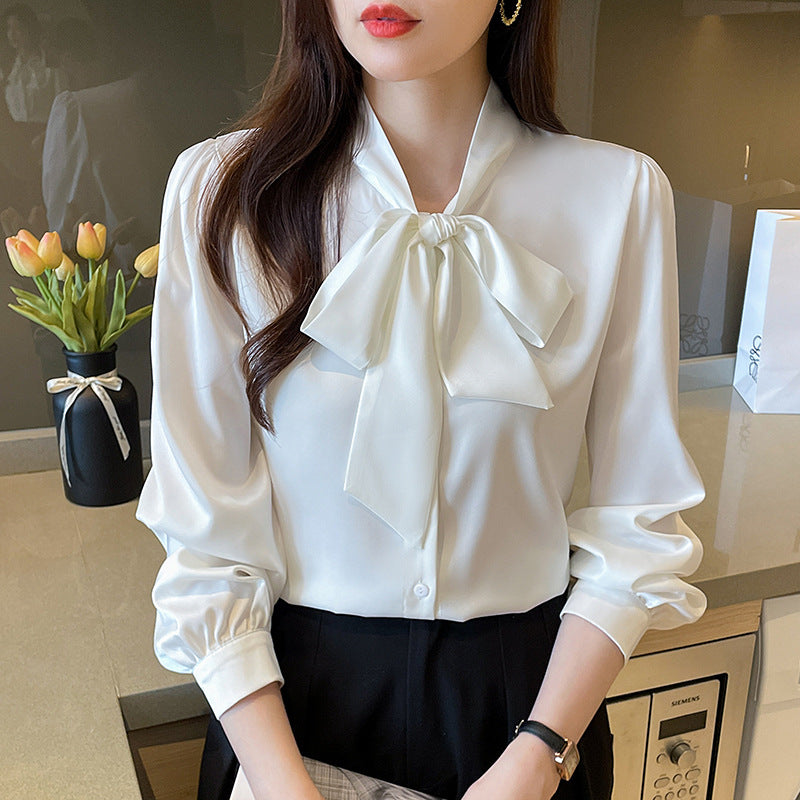 Fashionable Draping Ribbon-tied Versatile Top Soft-style Blouse