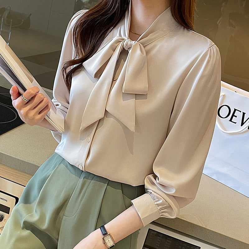 Fashionable Draping Ribbon-tied Versatile Top Soft-style Blouse