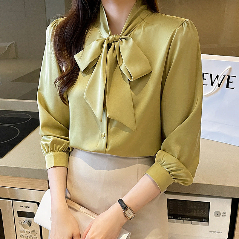 Fashionable Draping Ribbon-tied Versatile Top Soft-style Blouse