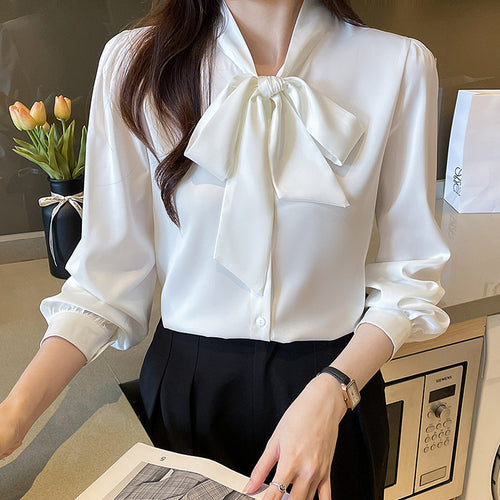 Fashionable Draping Ribbon-tied Versatile Top Soft-style Blouse