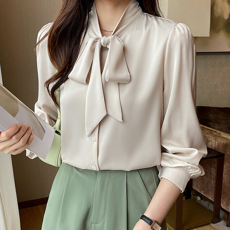 Fashionable Draping Ribbon-tied Versatile Top Soft-style Blouse