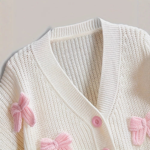 Three-Dimensional Bow Cardigan Sweater Short Style