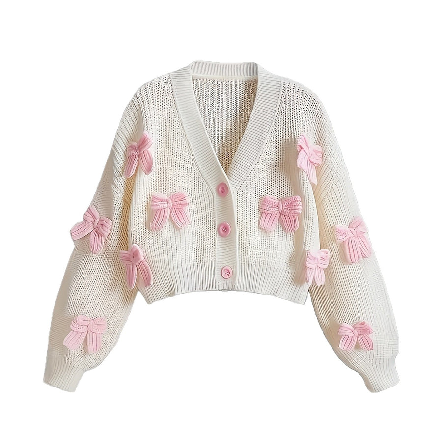 Three-Dimensional Bow Cardigan Sweater Short Style