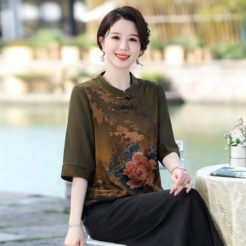 Elegant Floral-print Lightweight Blouse for Women