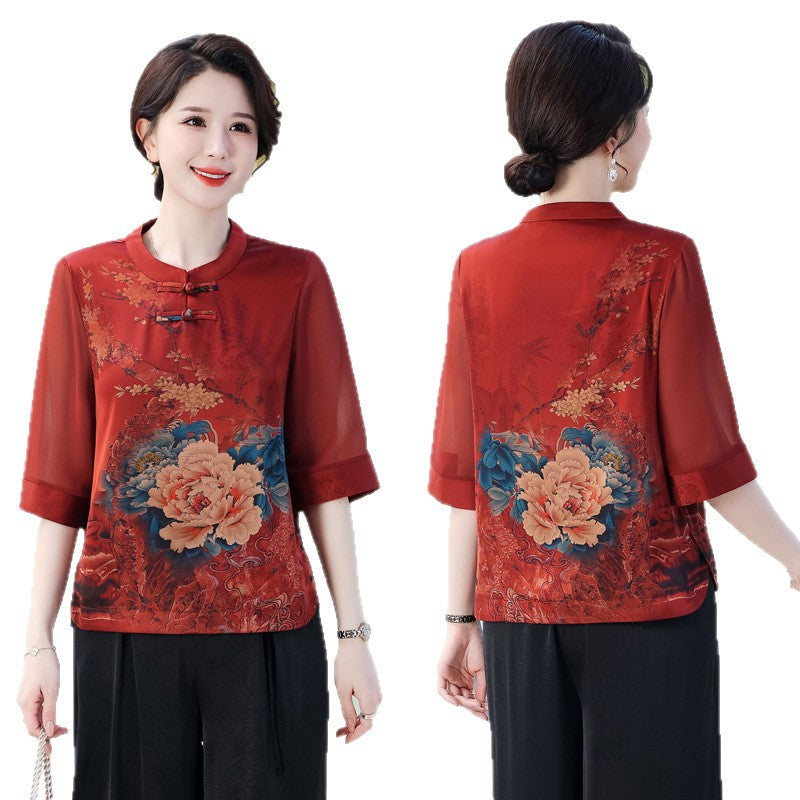 Elegant Floral-print Lightweight Blouse for Women
