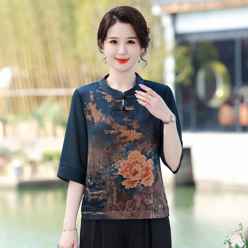 Elegant Floral-print Lightweight Blouse for Women