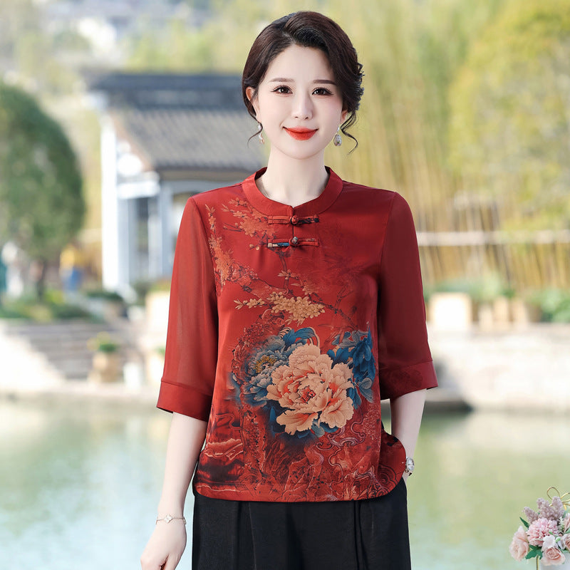 Elegant Floral-print Lightweight Blouse for Women