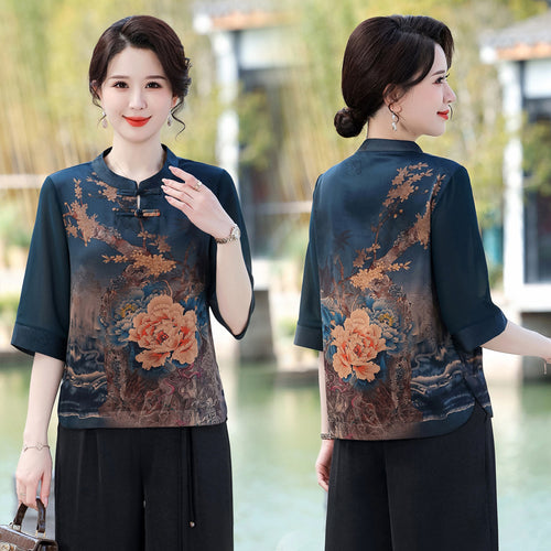 Elegant Floral-print Lightweight Blouse for Women
