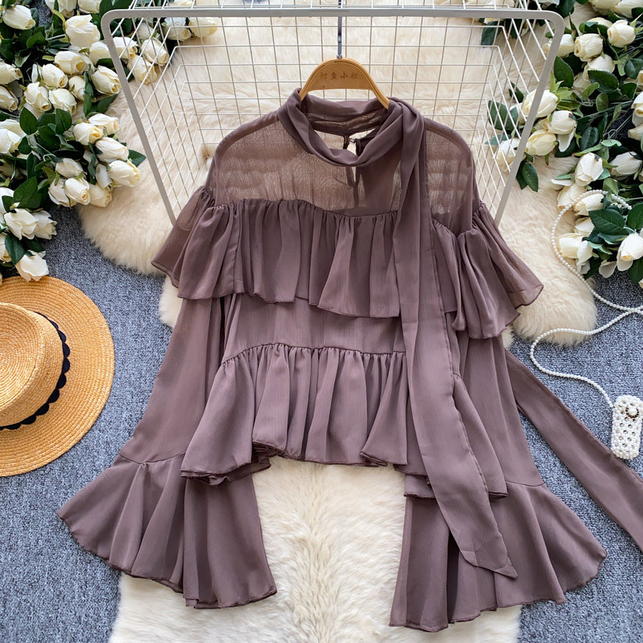 French-style Soft-chic Ruffled Chiffon Blouse for Elegance