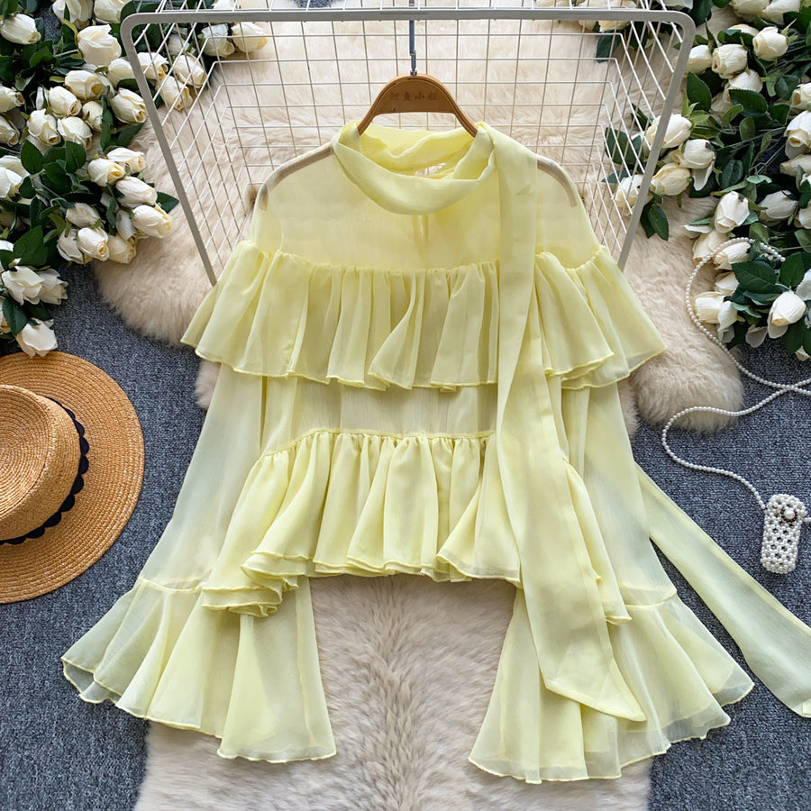 French-style Soft-chic Ruffled Chiffon Blouse for Elegance